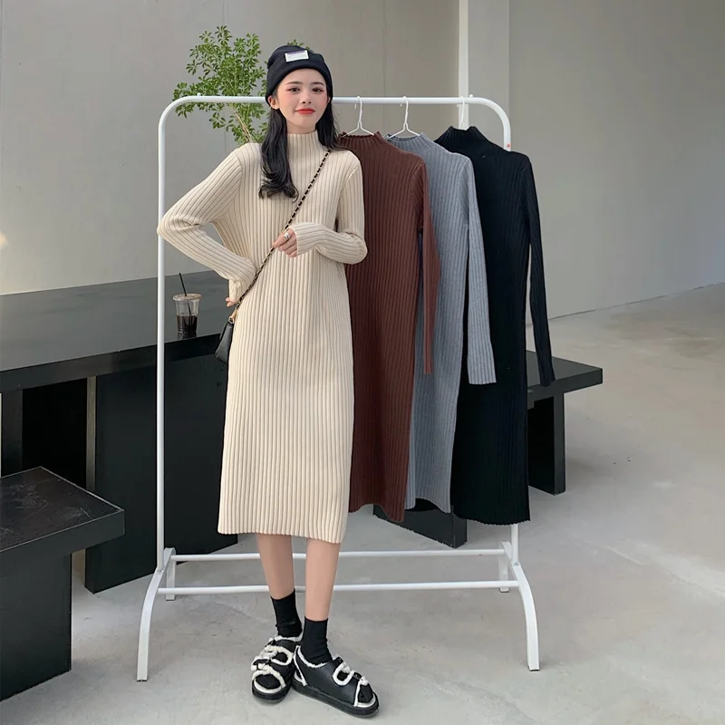 

Women Sweater Pullover Dress Bottomed Knitted Sweater Dress 2021 New Women's Wear In Spring And Autumn With Skirt Waist