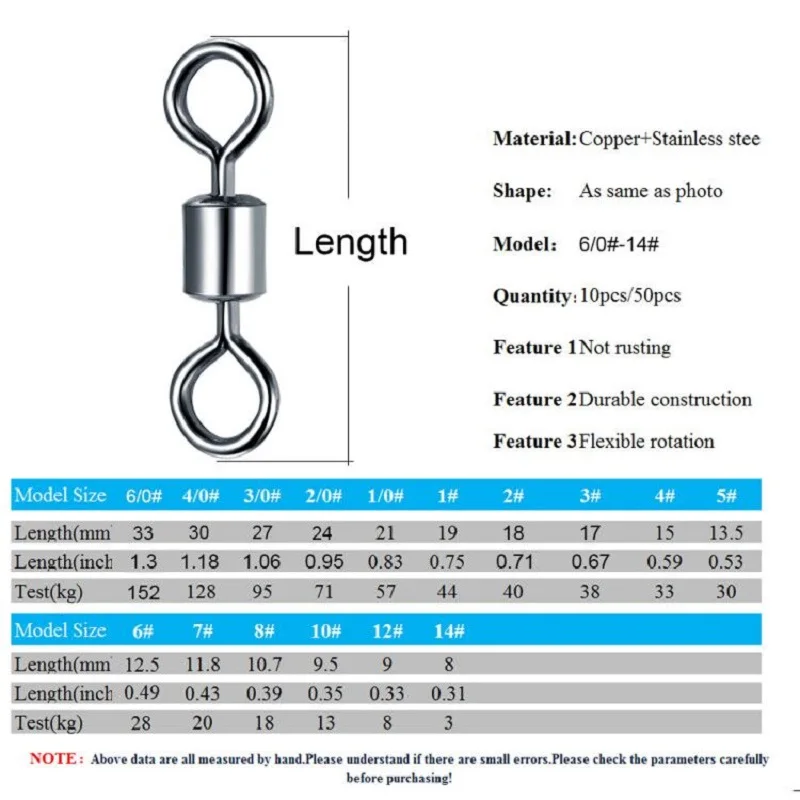 50PCS/10PCS Lot Fishing Swivel Sizes Solid Connector Ball Bearing Snap Fishing Swivels Rolling Stainless Steel Beads
