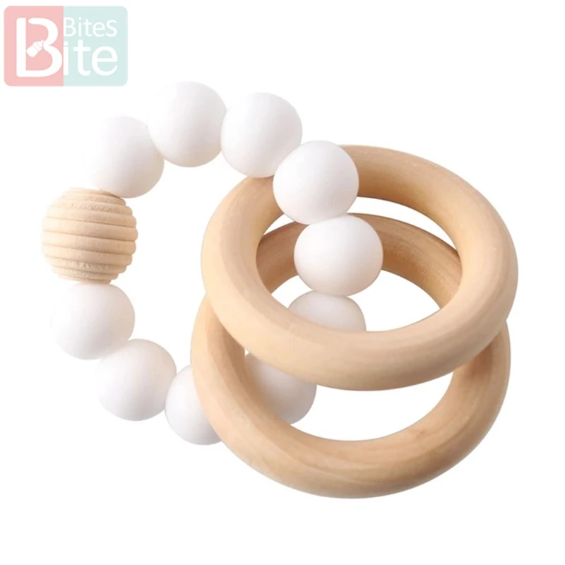White Rattle 1 шт. детский силиконовый Прорезыватель для браслетов младенцев, погремушка, силиконовые бусины с резьбой, браслеты, прорезыватели, ювелирные изделия, деревянные кольца для грызунов - Цвет: White Rattle