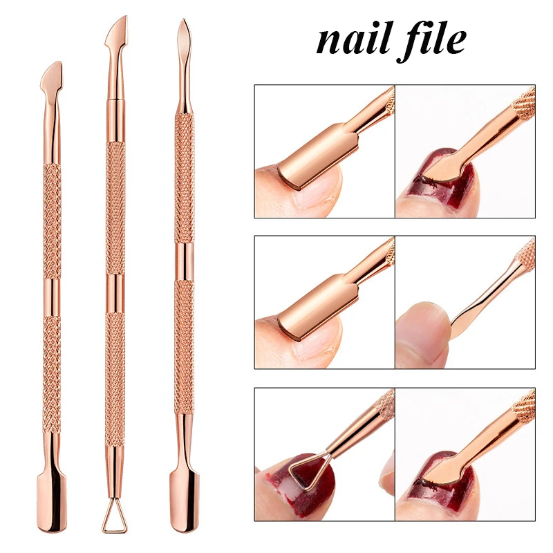 

3pcs Gold Stainless Steel Cuticle Pusher Nail Art Pedicure Manicure Tools Nail File Dead Skin Push Cuticle Remover Nail Pusher