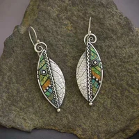 fashion personality earring gift abstract iridescent green leaf zigzag artificial wood leaf earrings 2021 fashion trend new gift