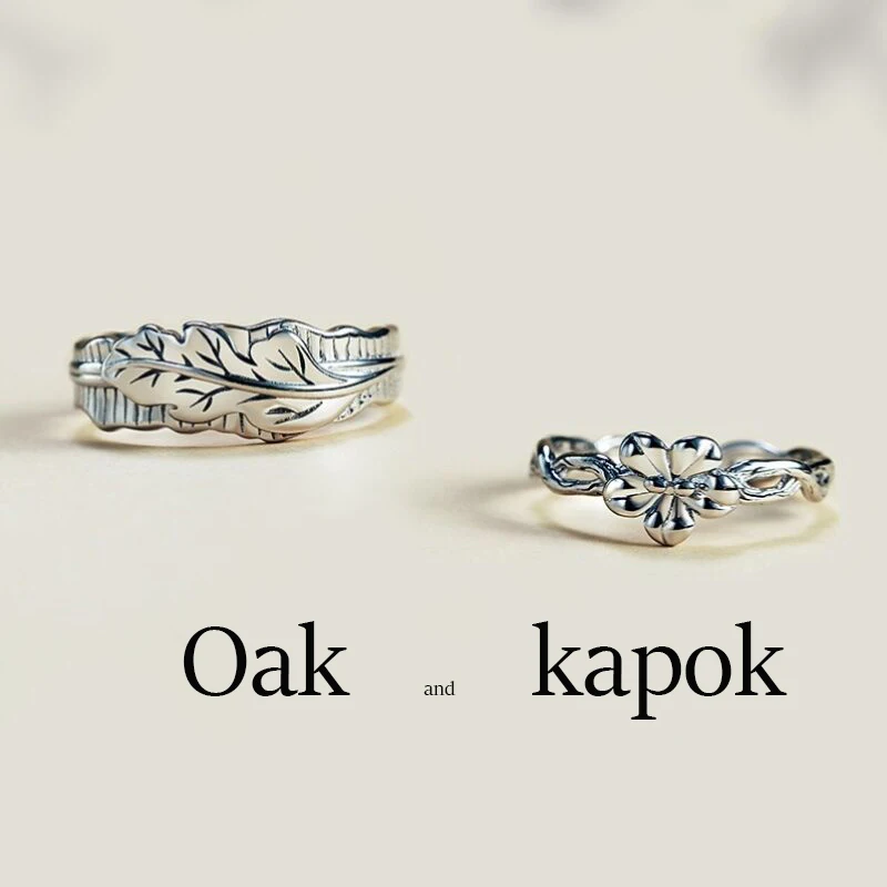 

YIZIZAI Her and His Promise Couple Rings for Female Men Oak Kapok for Silver Color Rings Set Valentine's Gifts Wedding Jewellry
