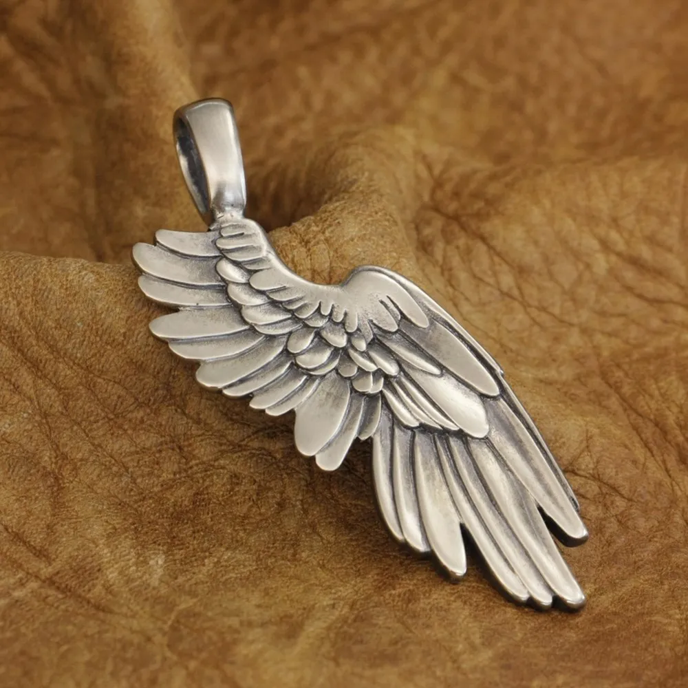 

LINSION Cupronickel Huge Angel Wing Pendant 2-Sides Mens Biker Rock Punk Pendant CP212 JP