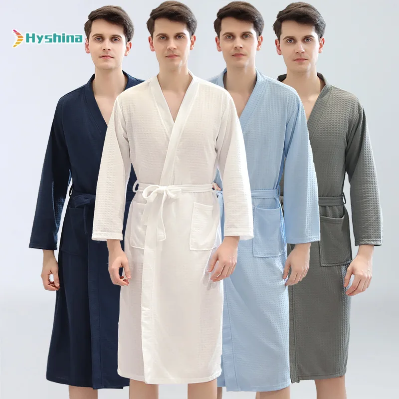 

Waffle Japanese Kimono Yukata Men's Summer Thin Bathrobes Long Nightgown Pajamas Steaming Clothes