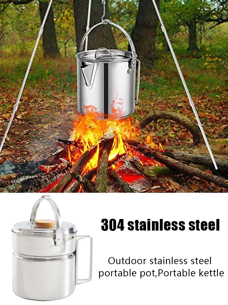 

1-1.2L Camping Pot Cup Portable Multifunctional Hiking Kettle Cookware Set Outdoor Camping Backpacking Pot With Foldable Handle