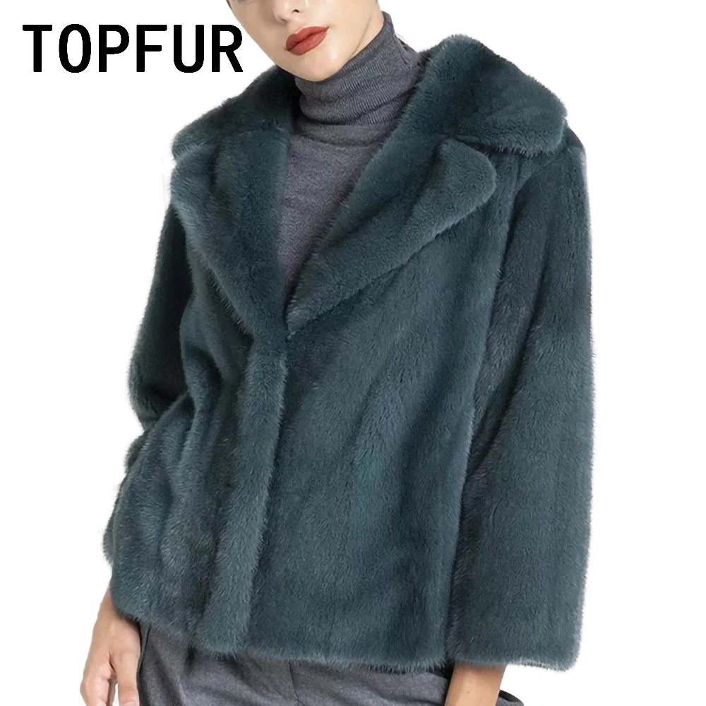 TOPFUR Lapel Dark Green Genuine Mink Fur Coat Women Winter Simple Casual Outertwear 2022 New Warm Luxury Fur Jacket Female