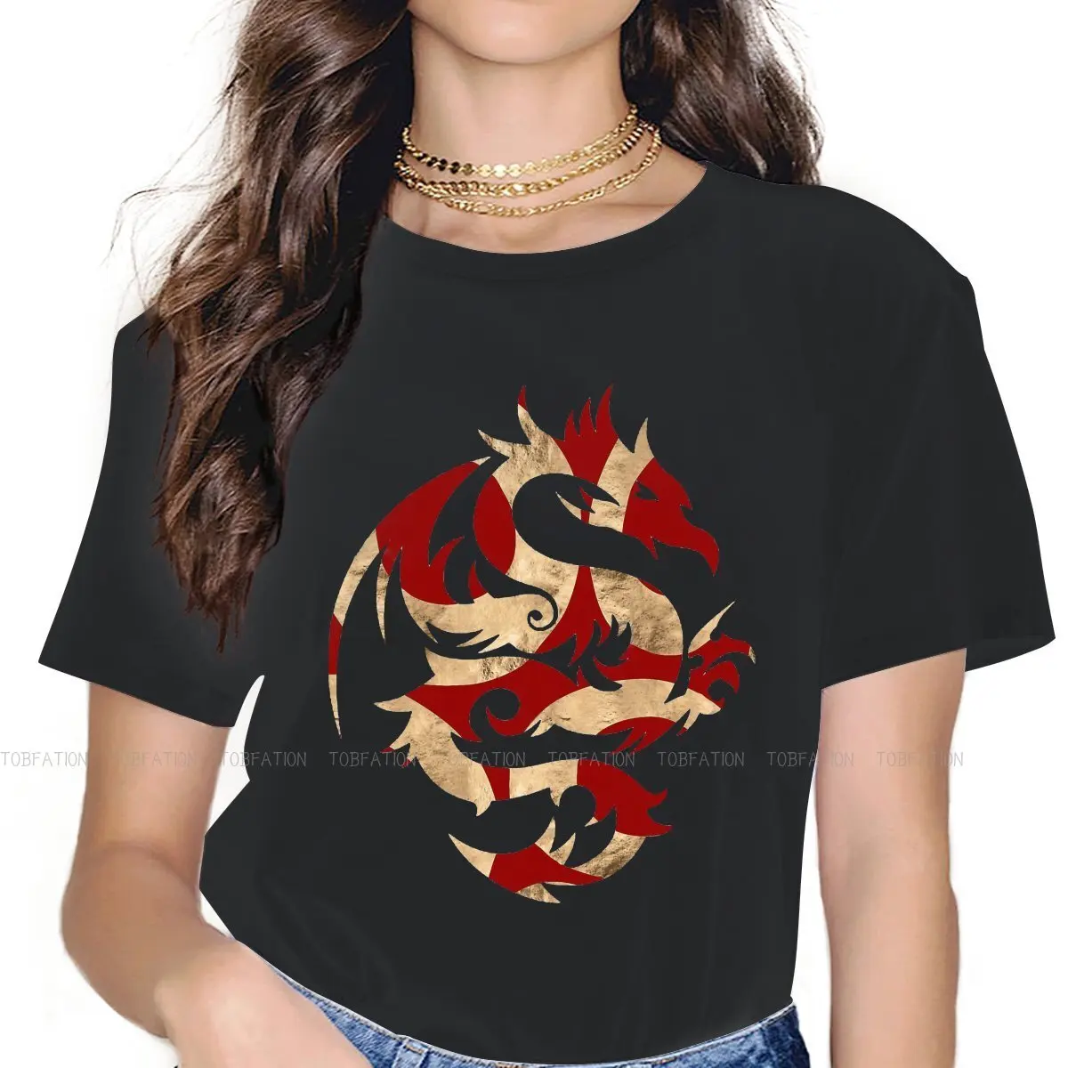 

Red Gold Classic Hip Hop TShirt Chinese Dragon Traditiona Nationality Printing Tops Casual T Shirt Female 4XL Special