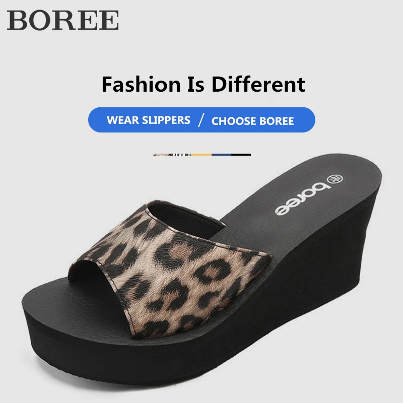 

BOREE Summer Slippers Women Shoes Summer Wedge Thick Bottom Slippers Leopard Slippers Women Fashion NEW Plus Size Platform Shoes