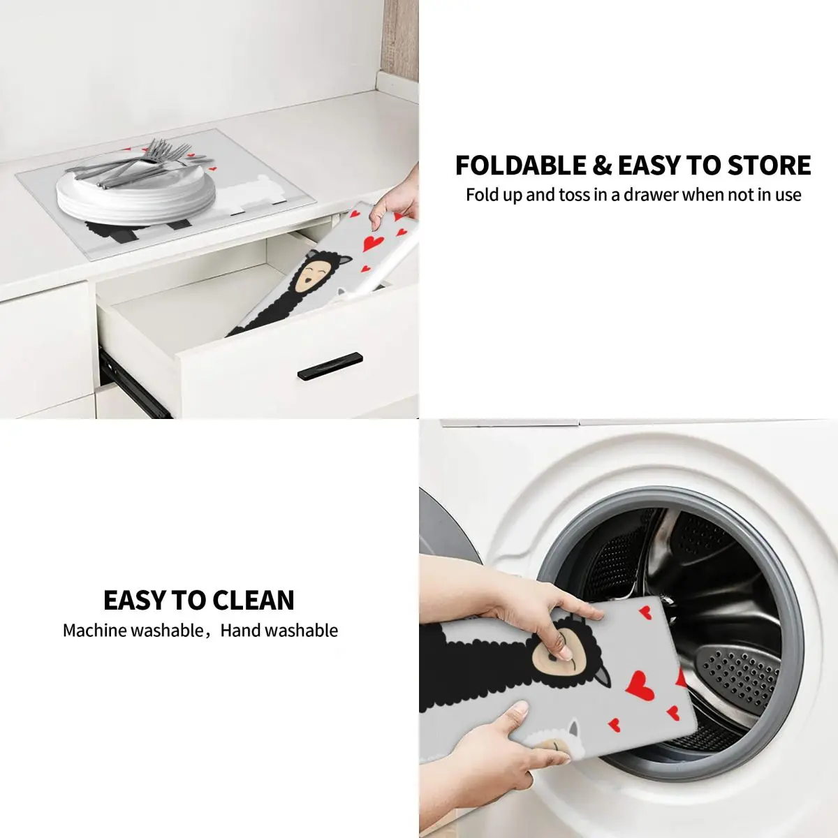 Dish Drying Mat for Kitchen Love Alpaca Drainer Absorbent Pad Tea Towel Placemat | Mats &amp Pads