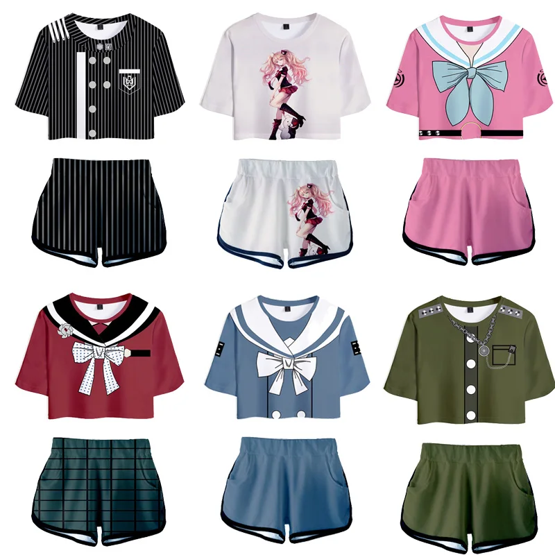 Danganronpa V3 Junko Enoshima Cosplay T-shirt Shorts Suits Women Maki Harukawa Short Sleeve Shirts Tees Sportswear For Girls |