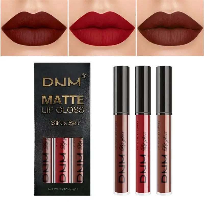 

3Pcs/Set Velvet Matte Lip Glaze Waterproof Long Lasting Lipstick Sexy Brilliant Color Non-stick Cup Lip Gloss Makeup Tool