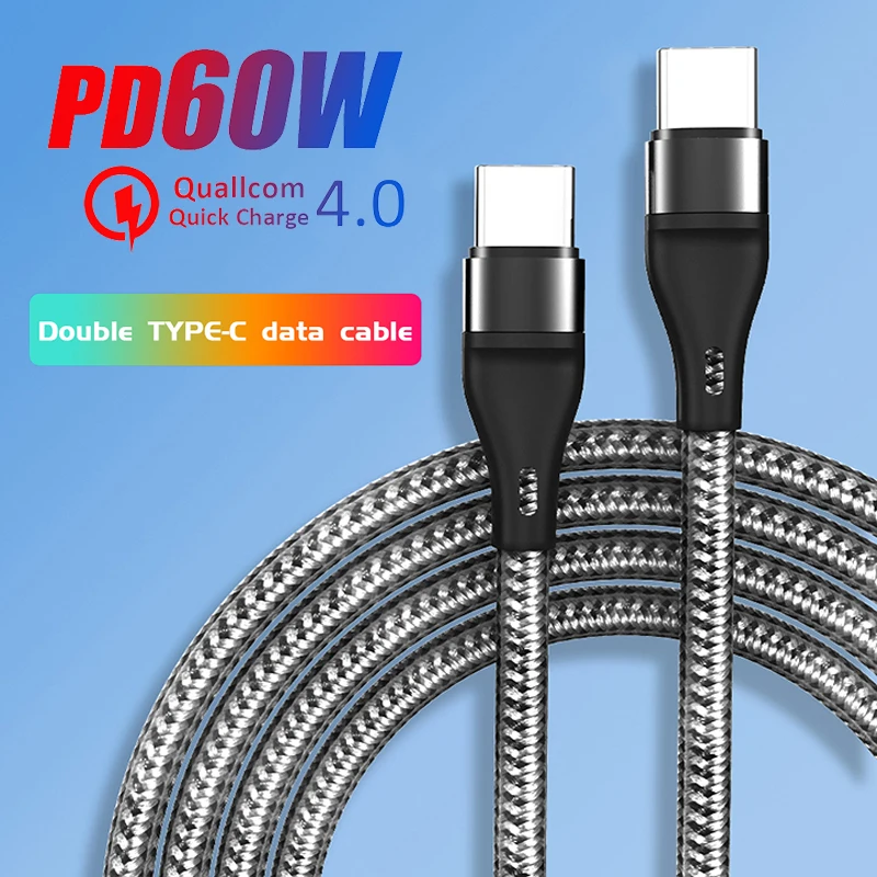 

PD 60W USB Type C To USB Type C Cable Mobile Phone USB C Fast Charging Data Cord For Macbook Pro For Xiaomi 11 9 Huawei P40 P30