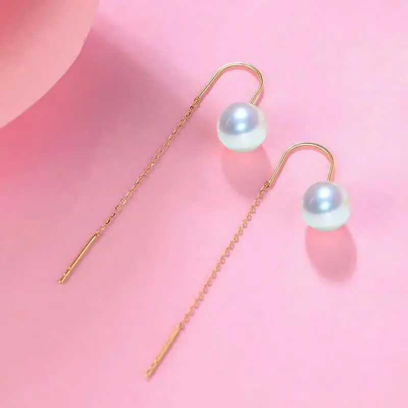 

shilovem 18k yellow Natural freshwater pearls Drop Earrings fine Jewelry women trendy wedding Christmas gift new yze8.5-9001zz
