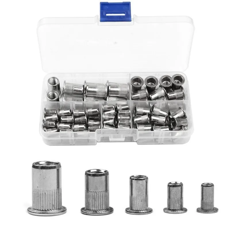 

100Pcs Rivet Nuts Stainless Steel Rivetnuts Blind Set Nutserts Threaded Insert Nutsert Cap Flat Head Rivet Nuts M3/M4/M5/M6/M8