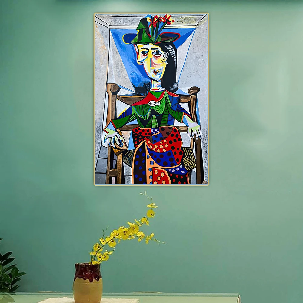 

Citon Pablo Picasso《Dora Maar With A Cat》Canvas Art Oil Painting Artwork Poster Decorative Picture Wall Decor Home Decoration