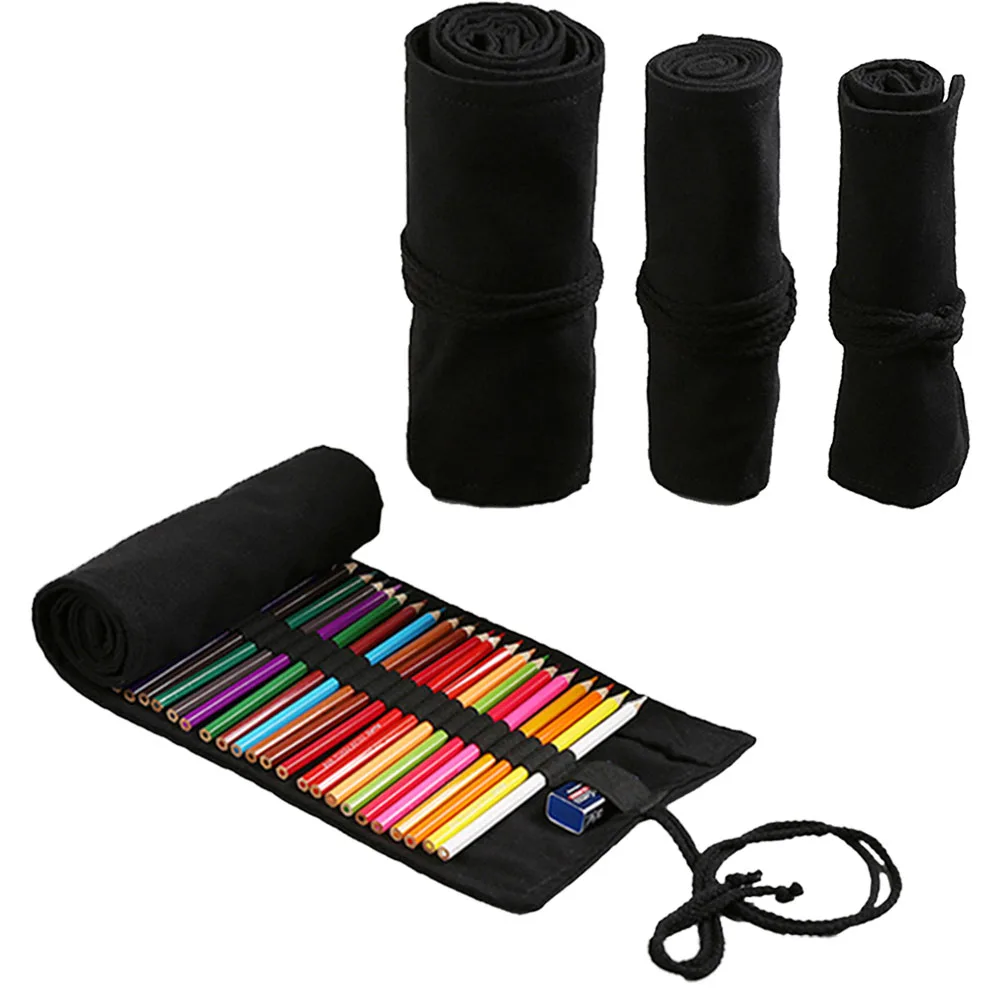 

12/24/36/48/72 отверстия холст канцелярский Карандаш Чехол школьные принадлежности для поднятия износостойкие легко носить многоцелевой черный