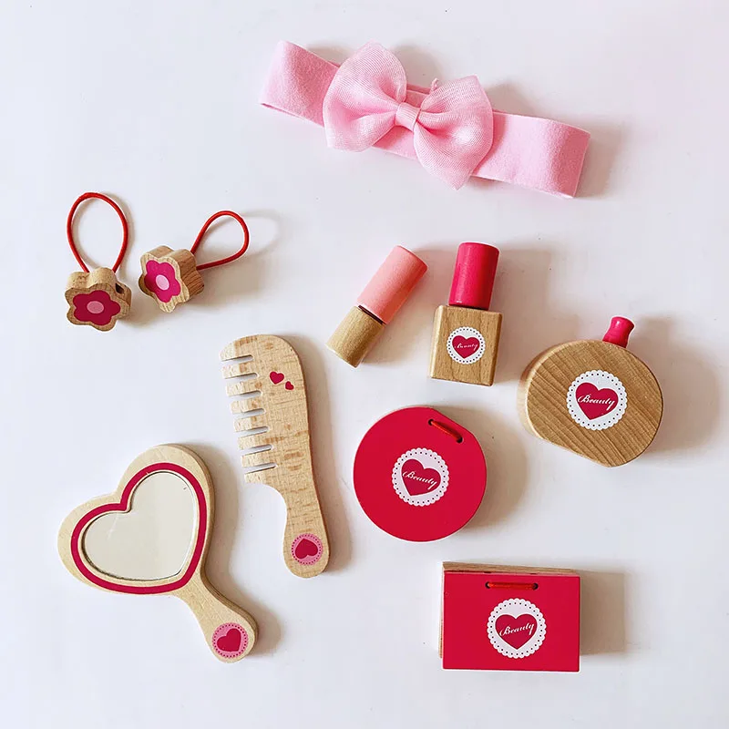 Children Wooden make up set Pretend Play Non-toxic Beauty and Fashion Toy Comb Lipstick Nail Polish Girls Birthday Gift | Игрушки и