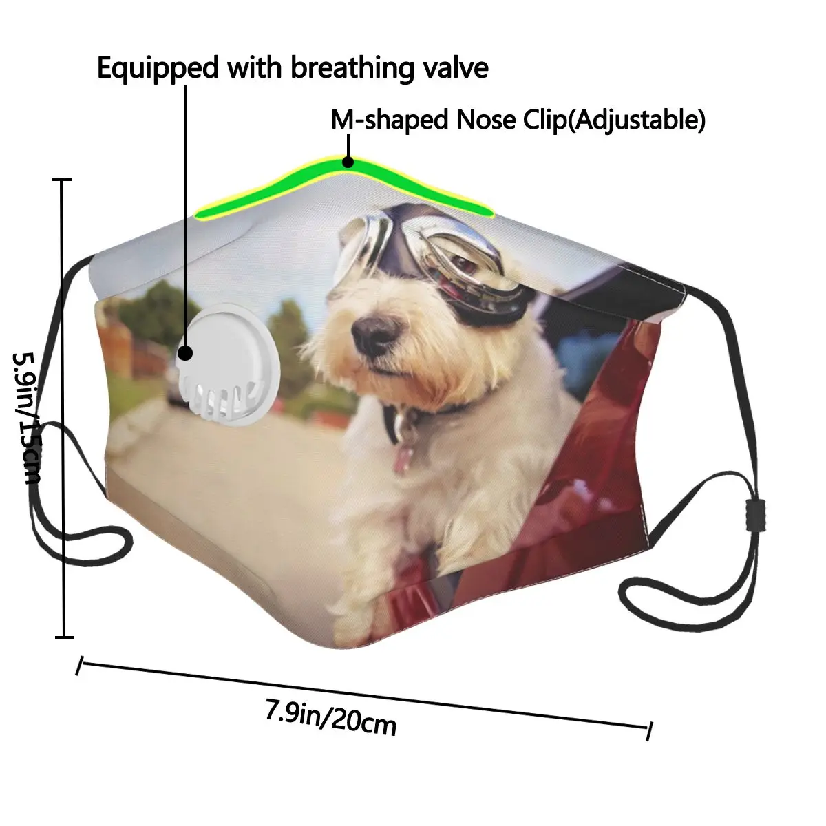 

West Highland Terrier With Goggles On Car Face Mask Respirator Washable Reusable Mouth Masks with Filter for Men Women