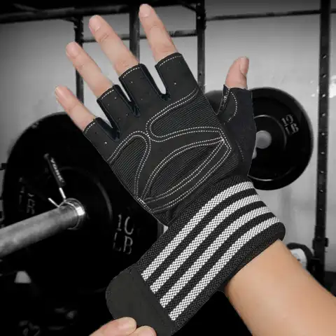 Перчатки для тяжелой атлетики для мужчин и женщин, тренировочные перчатки, штанга, для тренажерного зала, фитнеса, с поддержкой запястья, за...