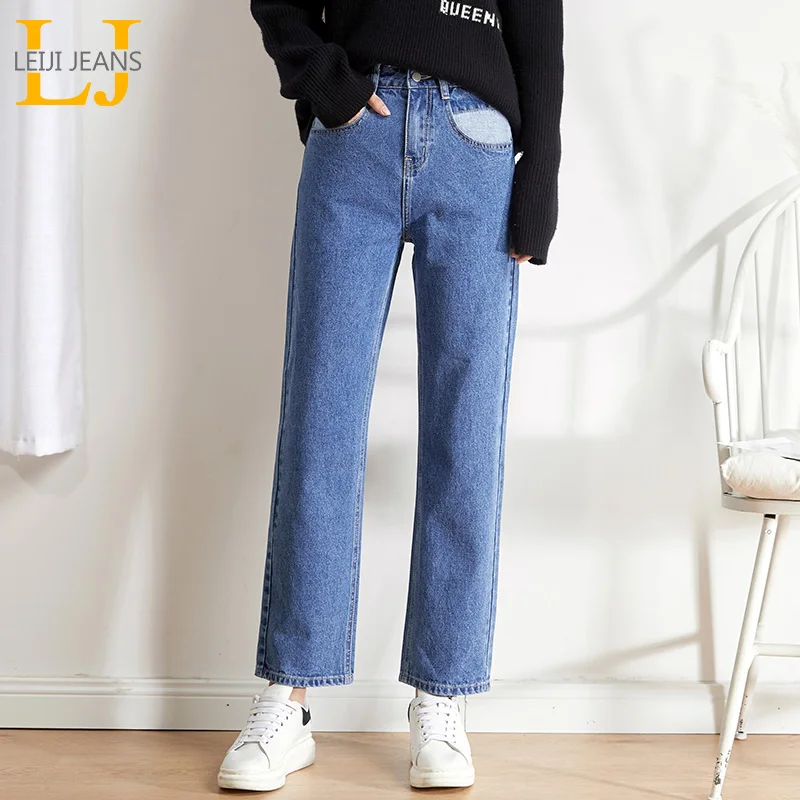 Женские джинсы в стиле бойфренда LEIJIJEANS прямые теплые с карманами подходящего