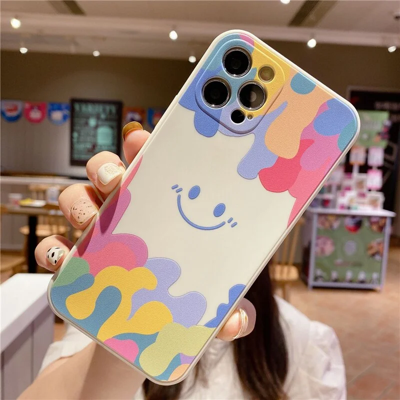 

Colorful Square Watercolor Smiley Case For Xiaomi Mi 11 Lite POCO F3 X2 Mi 10 Lite 9SE Pro Cover
