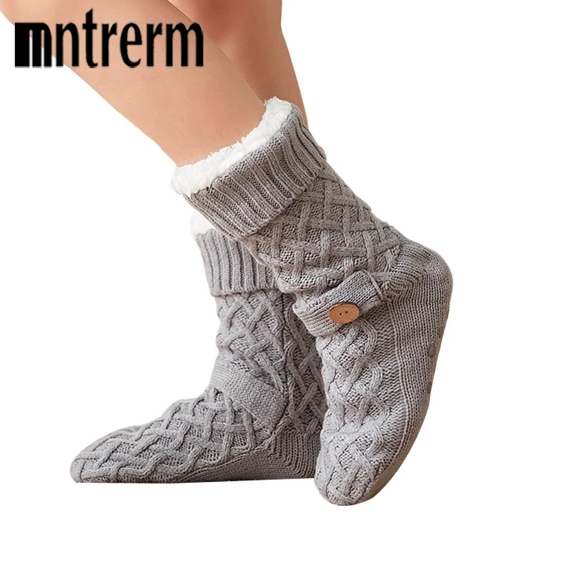 Женские зимние носки Mntrerm, толстые плюшевые хлопковые носки, теплые нескользящие носки для домашнего пола с рисунком под кожу, Новинка
