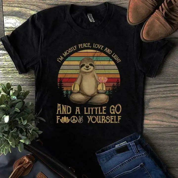 

Sloth I'M Mostly Peace Love Light And A Little Go Vintage Men Black Tshirt S 4Xl