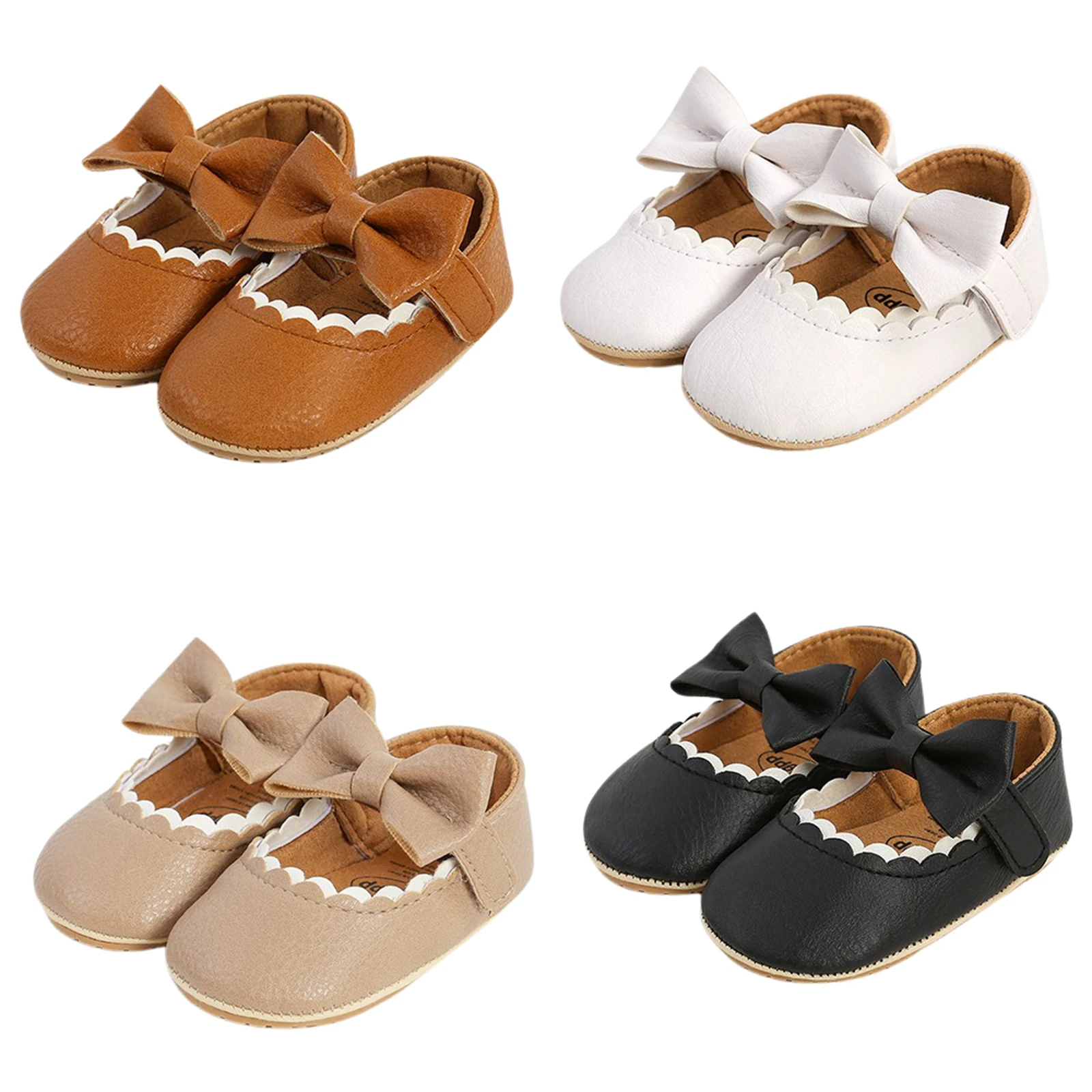 

Baby Girl's Shoes Bowknot PU Leather Soft Sole Infant Shoes Or With Headwear For Party Photography 0-18Months