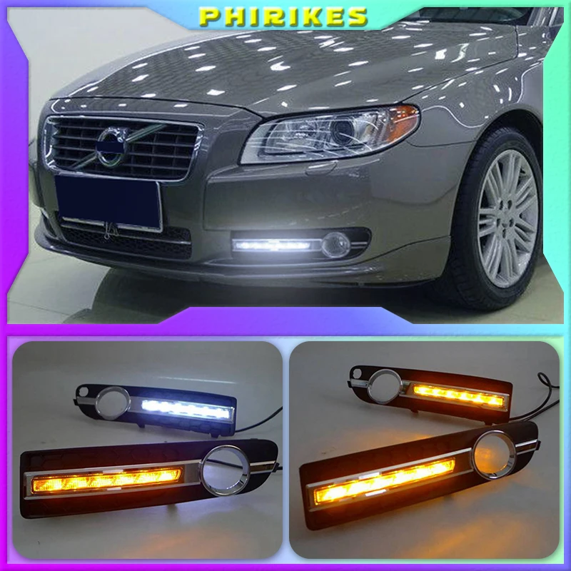 2 pcs car styling for Volvo S80 2009 - 2013 LED Day light DRL Daytime driving Running Lights Daylight cover yellow turn signal