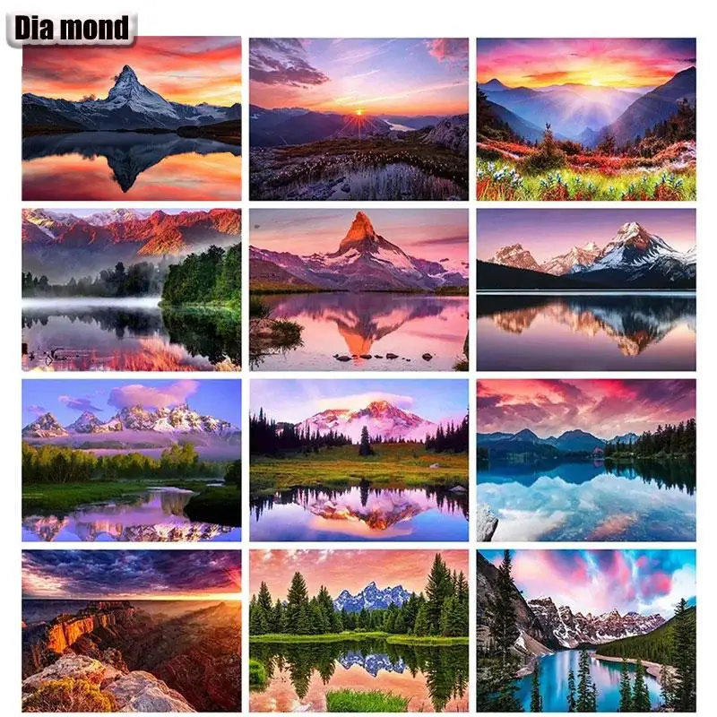 

Алмазная живопись 5D «сделай сам», картина с полными квадратными/круглыми стразами, с изображением гор, заката, неба, пейзажа, озера, вышивка ...