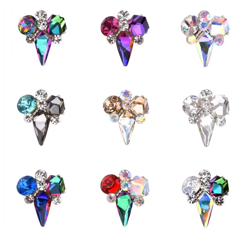 10 шт. новые украшения для дизайна ногтей из кристалла 3D серебристого сплава с