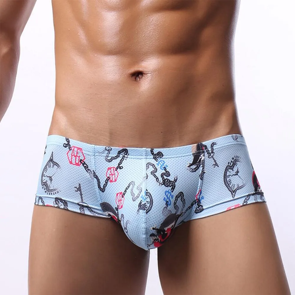 

Men Sexy Printed Briefs Bulge Pouch Low Rise Underwear Low-waist Underpants Men's Underwear Head Printing U Convex Mesh Breathab