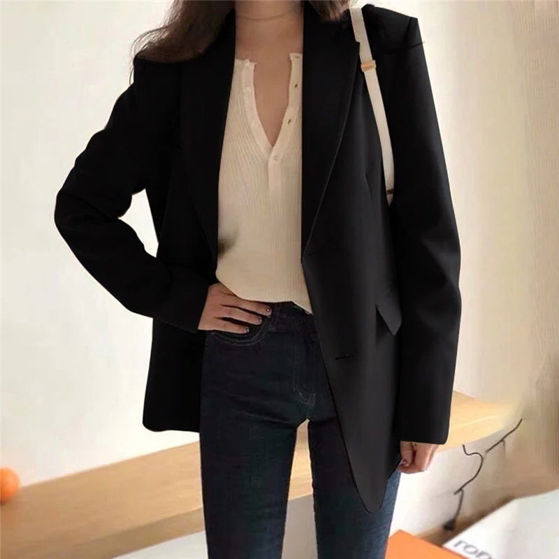 

Fashion Elegant Blazer Women Casual Pockets Long Sleeve Work Suit Coat For Office Lady Solid Color Slim Blazers Spring Tops