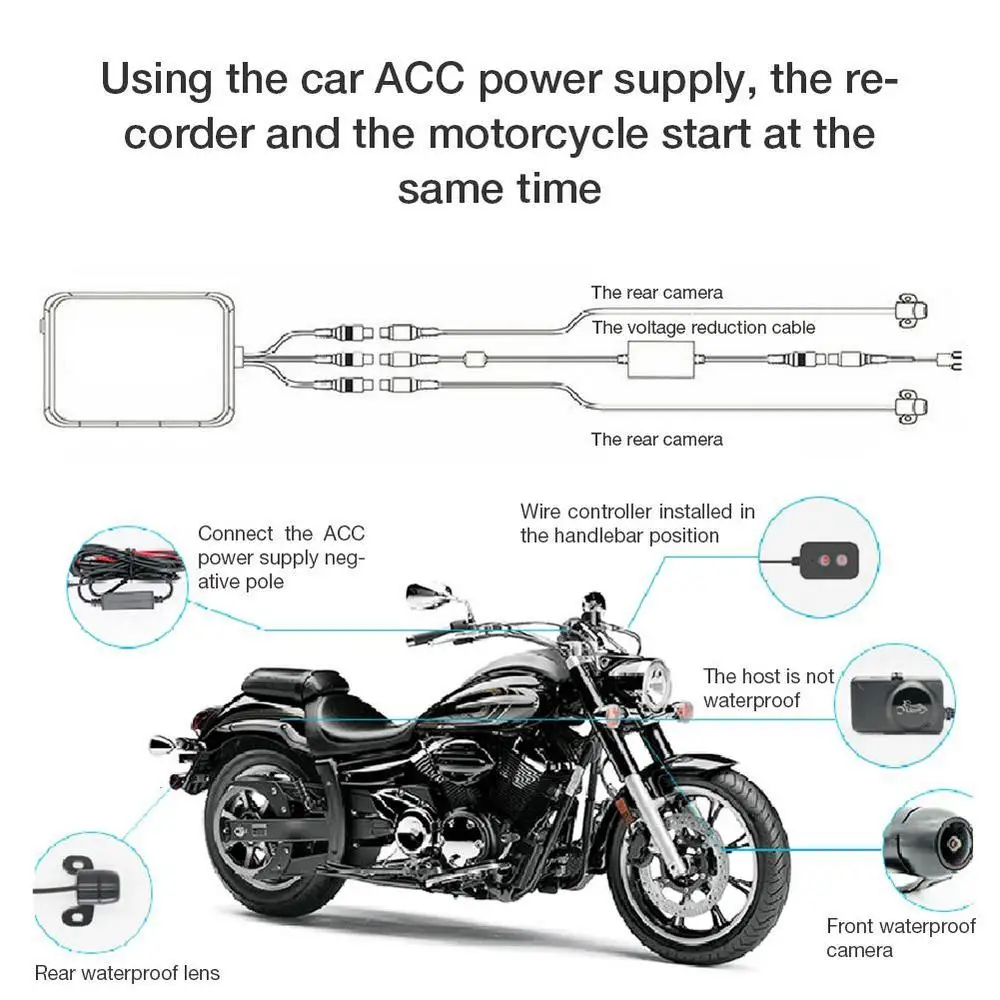 

3.0 HD 1080P Motorcycle Driving Recorder Dual Lens Front Rear Driving Recorder Motorbike Night Vision Dashcam Waterproof Camera