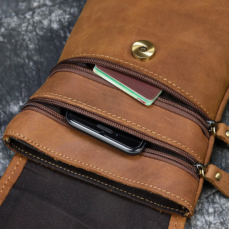 Натуральная кожа мужская сумка через плечо очень большая Crazy Horse кожаная