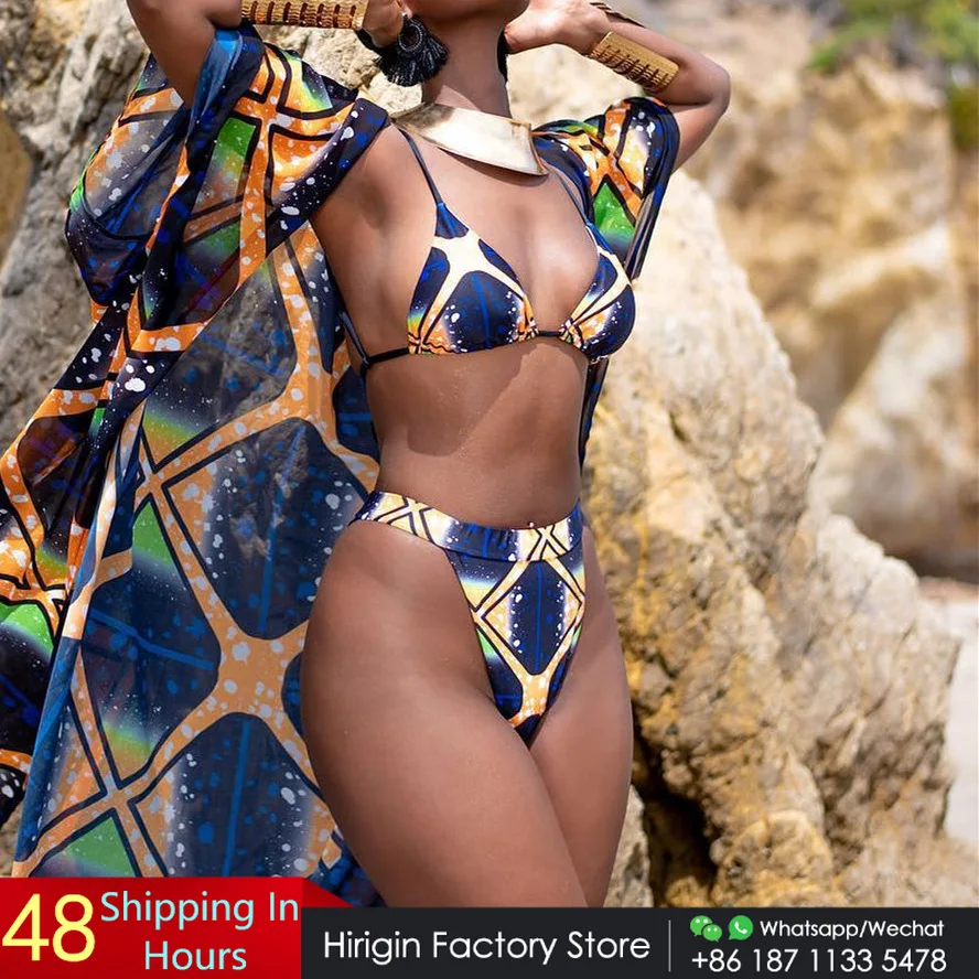 

Сексуальный комплект бикини Hirigin с принтом, женский купальник в стиле ретро 2020, бандажный купальник с пуш-ап и мягкими стрингами, купальный к...