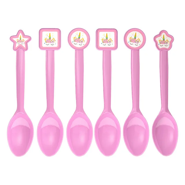 Spoon 6pcs Детский день рождения одноразового вечерние комплект Единорог тема вечерние украшения вечерние игрушки, принадлежности для вечеринок мультфильм животных - Цвет: Spoon 6pcs