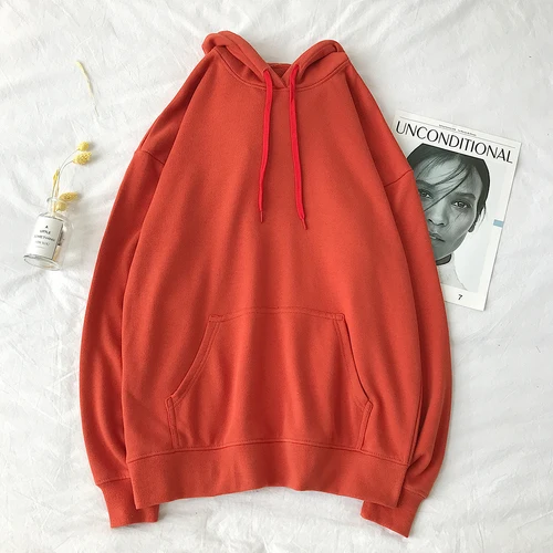 Liketkit мужские осенние зимние толстовки с капюшоном для мужчин и женщин, однотонный простой теплый пуловер с капюшоном, свободная уличная одежда для пар, 13 цветов - Цвет: Brickred