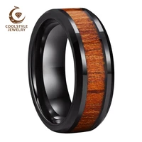 8mm men women black tungsten wedding engagement ring polish bevel edges natural real wood inlay excellent quality comfort fit