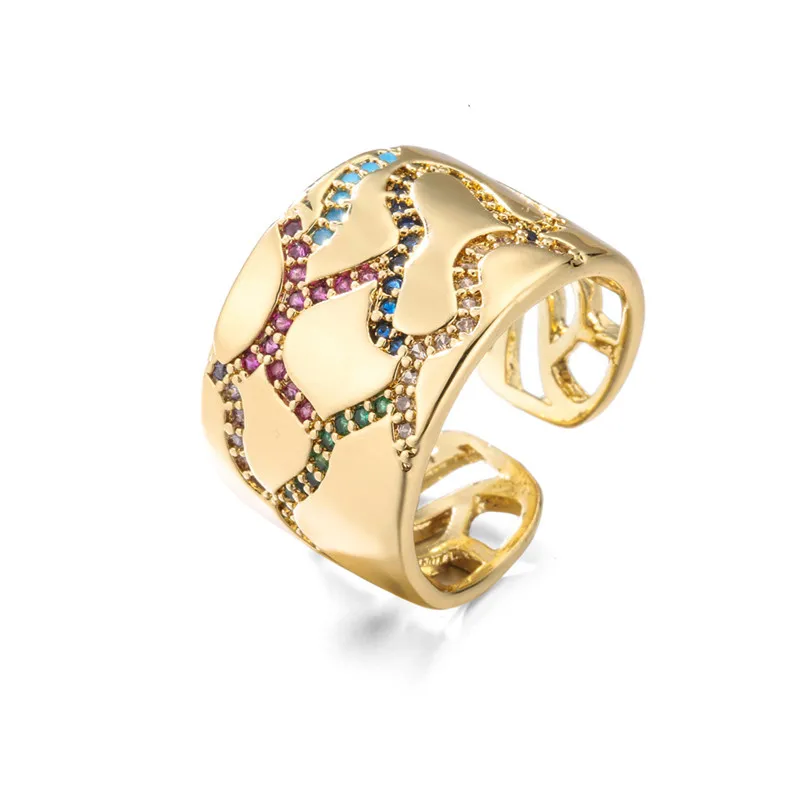 

Bague de mariage geometrique en Zircon cubique pour femme, anneau de couleur or, Design ouvert, accessoires de fete