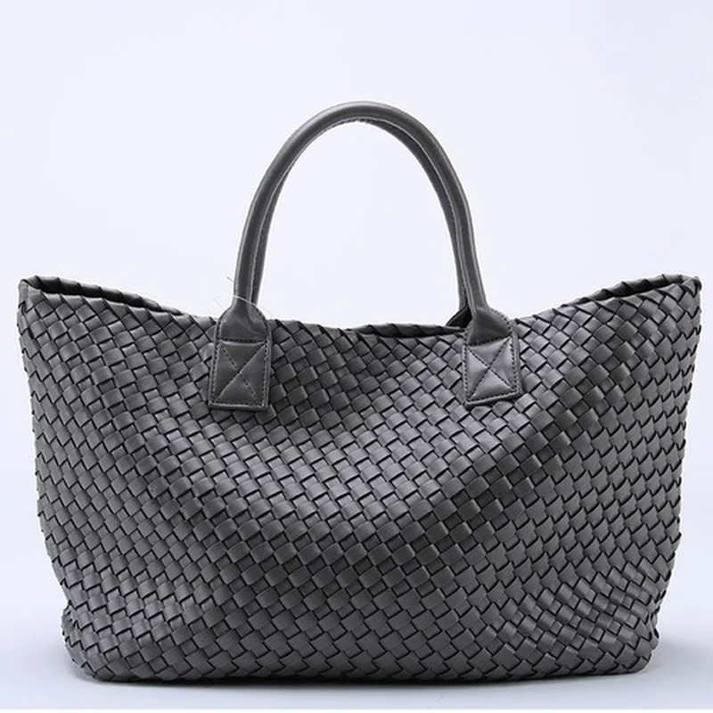 Design Woven Handbags Imitation Sheepskin Shoulder Bag Large Capacity Bucket Bag Luxury Women Pu Leather Handbags Tote Green