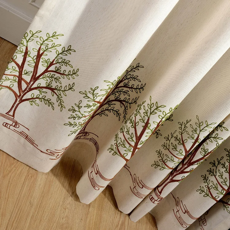 

Modern Garden Cotton and Hemp Embroidered Lake Curtains for Living Dining Room Bedroom.