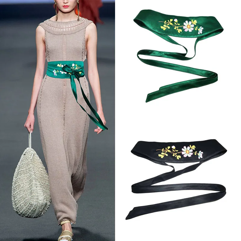 Belted women's cloth wide embroidered embroidered double-circle bow strap retro folk style dress shirt waist seal