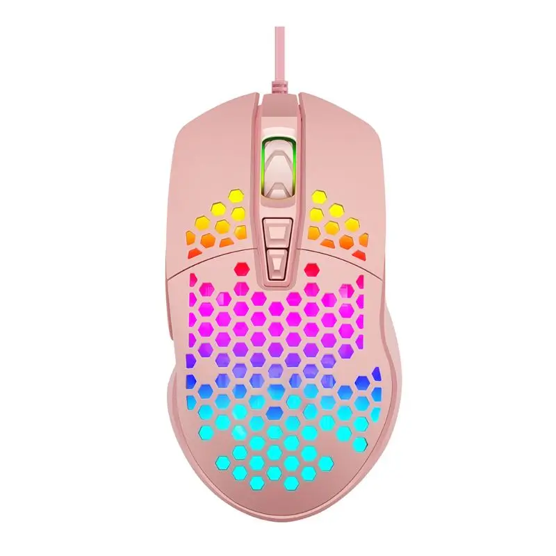 

Wired Gaming Mouse Hollow Honeycomb Pattern Game Mice with RGB Colorful Light PXPA