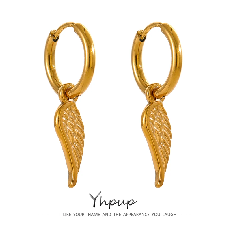 

Yhpup Stainless Steel Wing Huggie Hoop Earrings Trendy Golden Women Unusual Stylish Unique Design Jewelry Gala Gift 2022