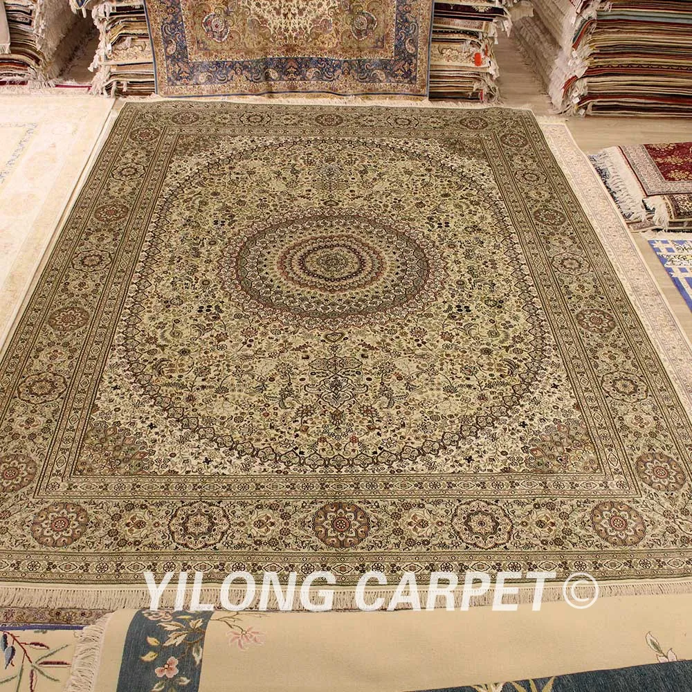 Goede Yilong 9'x12 'Vantage Grote Perzische Zijden Kleed Antieke Medaillon Kashmiri Handgemaakte Tapijt (YJH249A)