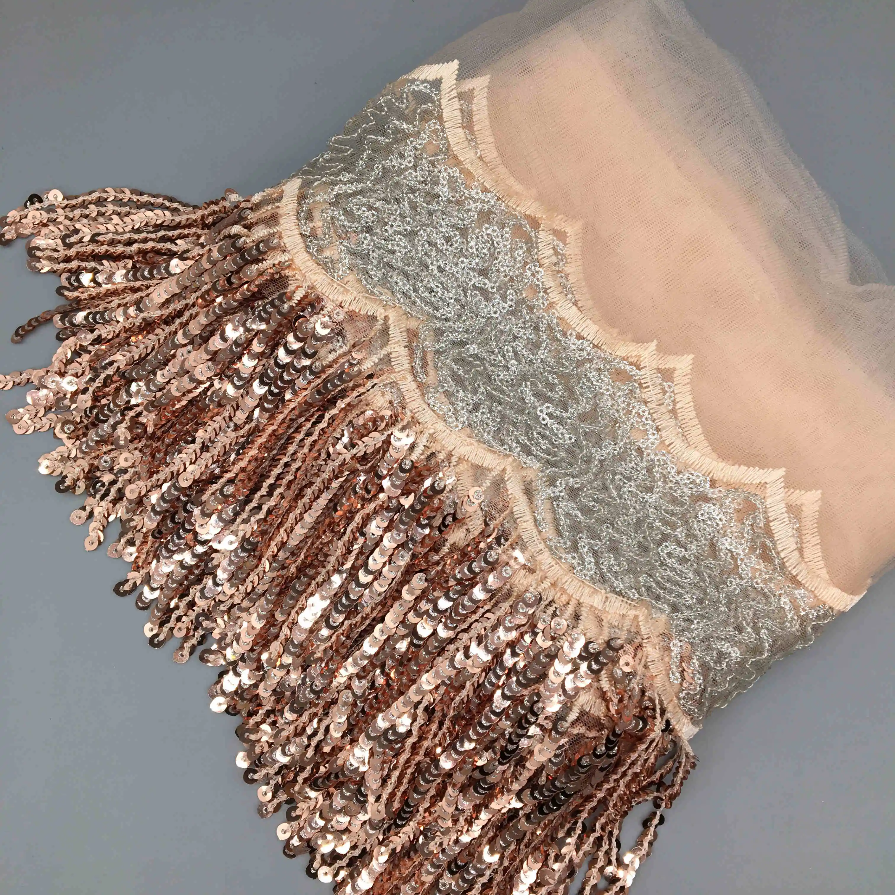 

5 yards/Lot Champagne Gold Sequin Lace Ribbon Sparkly Lace Trim Glitter Fabric for Bikini Clothes Dress Stage Party Wedding DIY