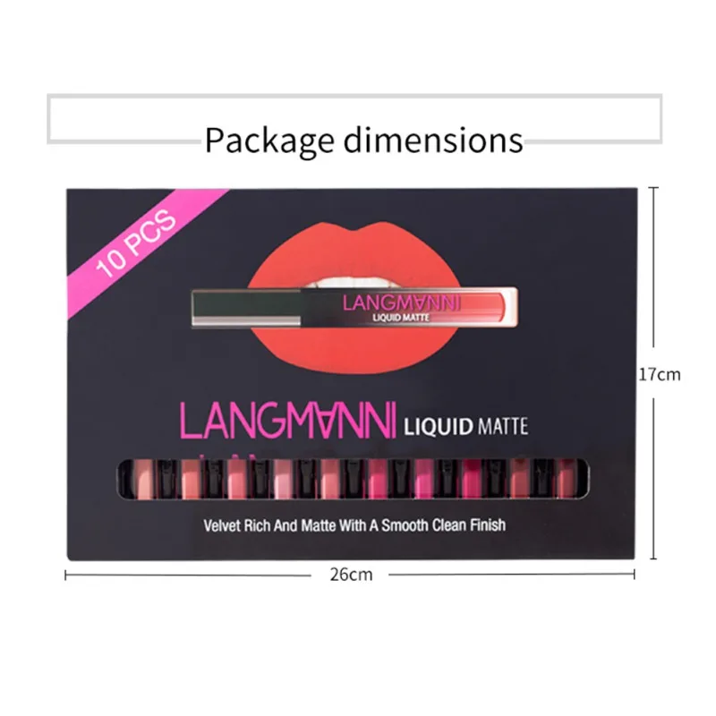 10 шт Бархатный матовый блеск для губ Набор стойкая водостойкая антипригарная