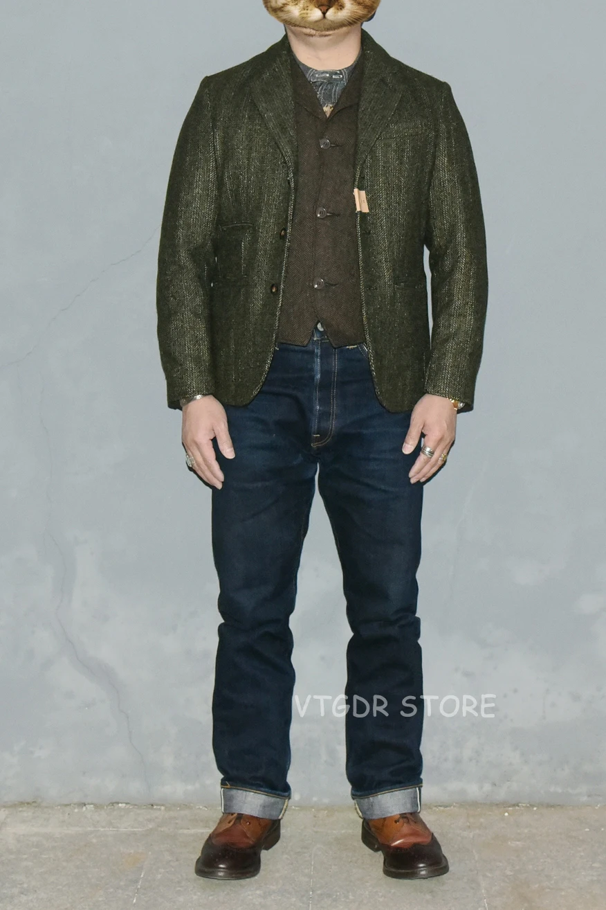 Goede Bob Dong Tweed Jacket Blazer Vintage Land Gestreepte Wol Sport Jas Voor Mannen
