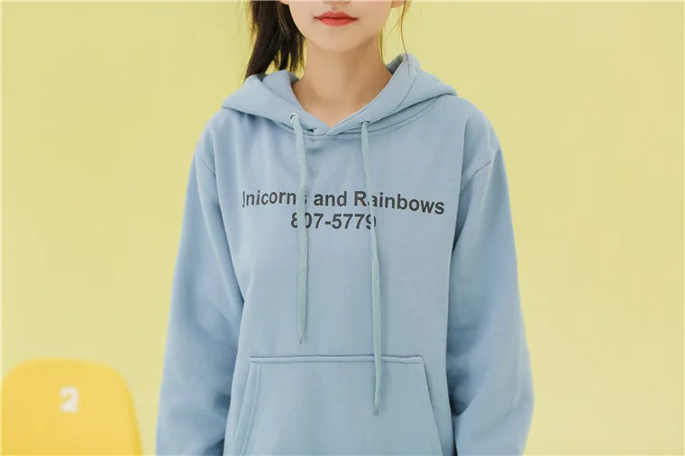 Женская толстовка в японском стиле Harajuku Ulzzang осенняя бархатная с единорогом